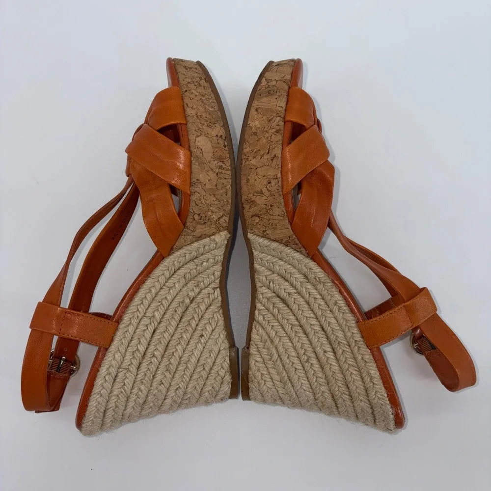 Antonio Melani Orange Leather Espadrille Wedge Sandals Bow Ankle Strap Size 8M
